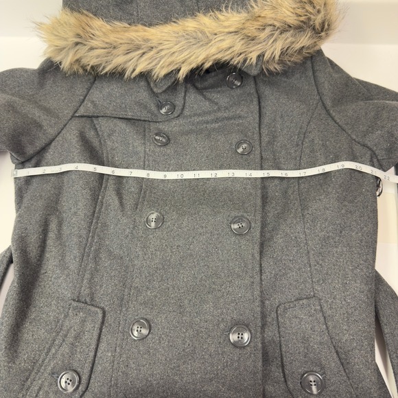NWT | Alpine Swiss Parka Trench Pea Coat Belt Jacket Faux Fur Hood | Gray |Small - Picture 10 of 13